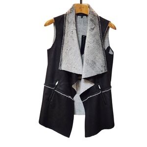 JONES NEW YORK SIGNATURE Women's Black Gray Faux Vest Size M Moto Chic Boho NWT